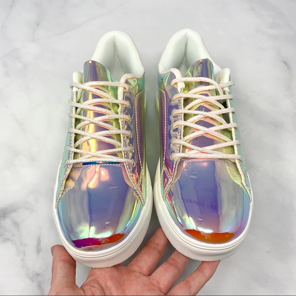 NEW Nasty Gal Holographic Patent Platform Sneakers - Picture 5 of 12